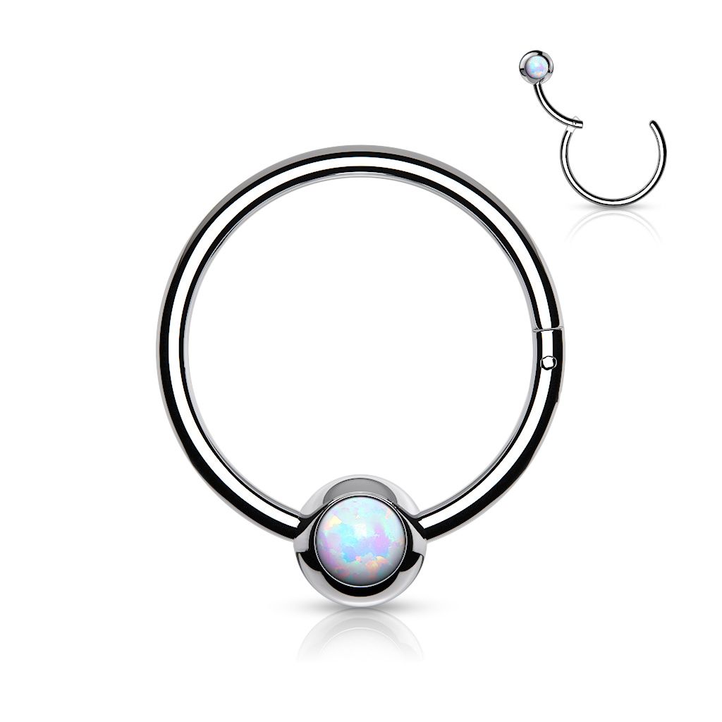 Levně Piercing kruh segment, bílý opál (1,2 x 10 mm) - K01067-1210