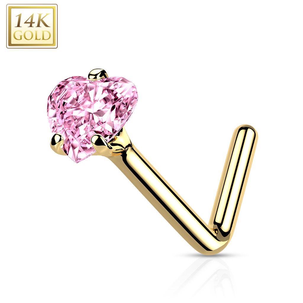 Levně Zlatý piercing do nosu srdíčko, Au 585/1000 (růžová, 0,15 g) - ZL01192P-YG
