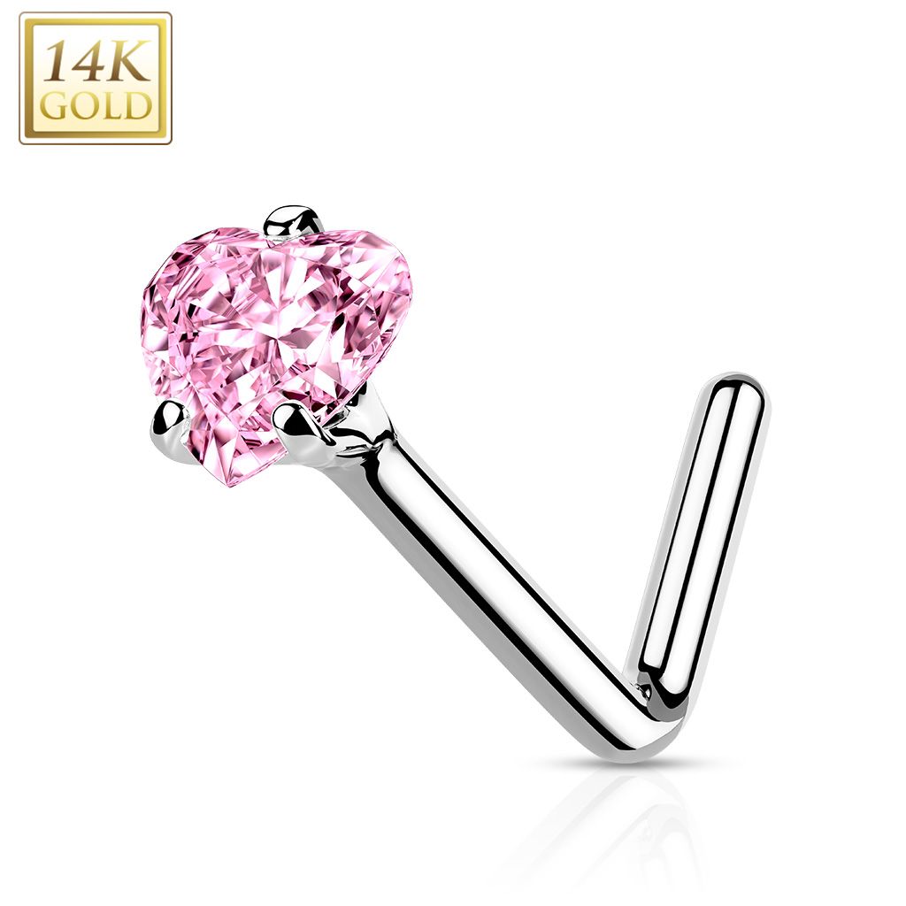 Levně Zlatý piercing do nosu - růžový zirkon, Au 585/1000 - ZL01192P-WG