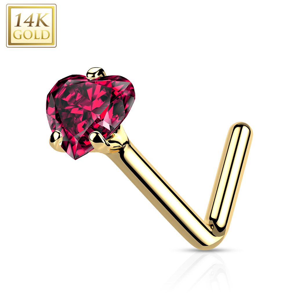 Levně Zlatý piercing do nosu - červený zirkon, Au 585/1000 - ZL01192R-YG