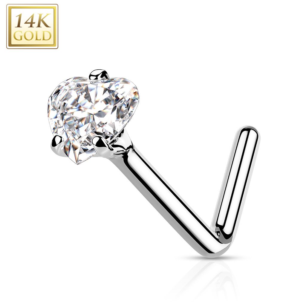 Zlatý piercing do nosu - čirý zirkon, Au 585/1000 - ZL01192C-WG