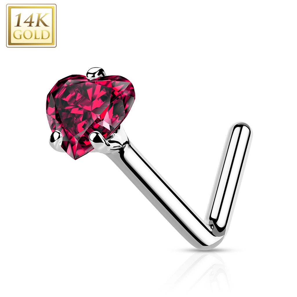 Levně Zlatý piercing do nosu - červený zirkon, Au 585/1000 - ZL01192R-WG