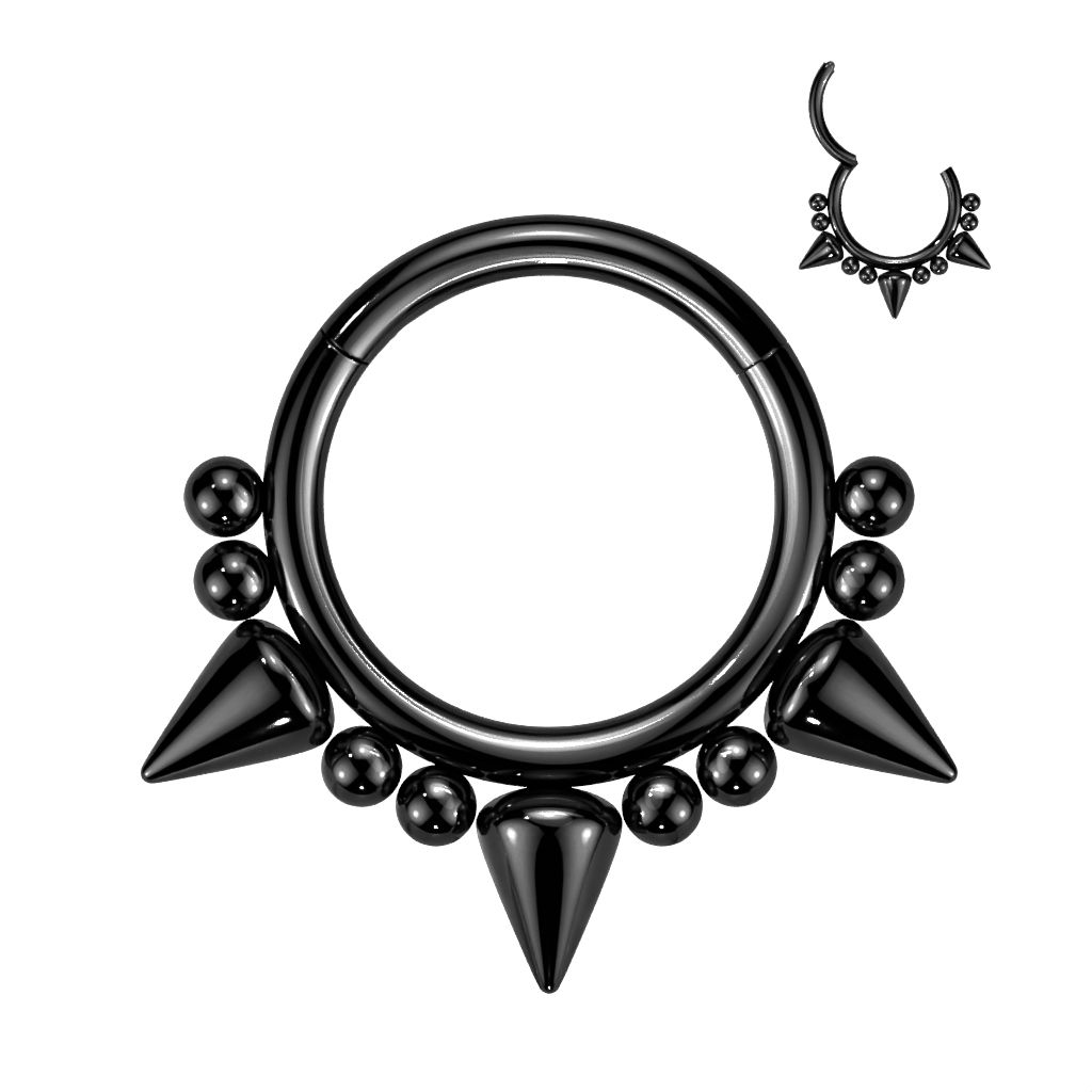 Levně Černý piercing kruh segment s hroty (1,2 x 10 mm) - K01066K-1210