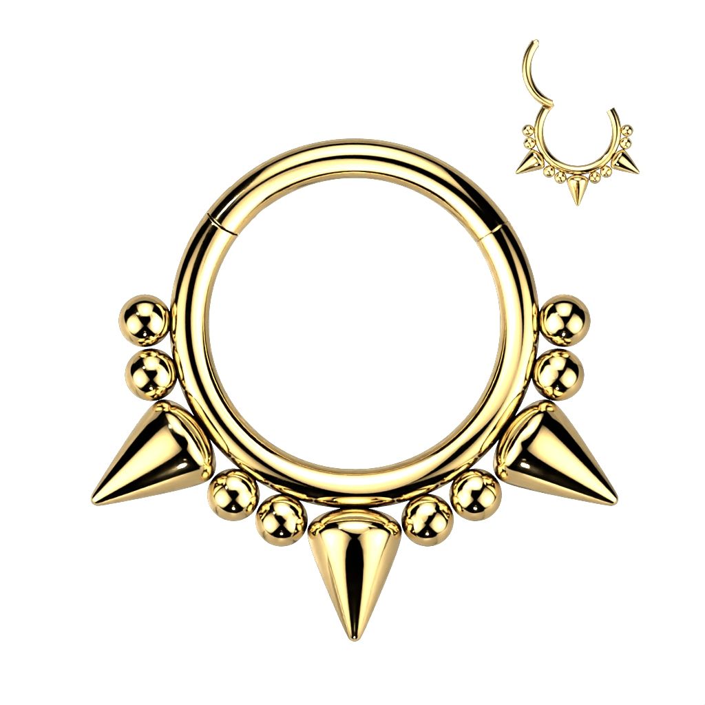 Levně Zlacený piercing kruh segment s hroty (1,2 x 8 mm) - K01066GD-1208