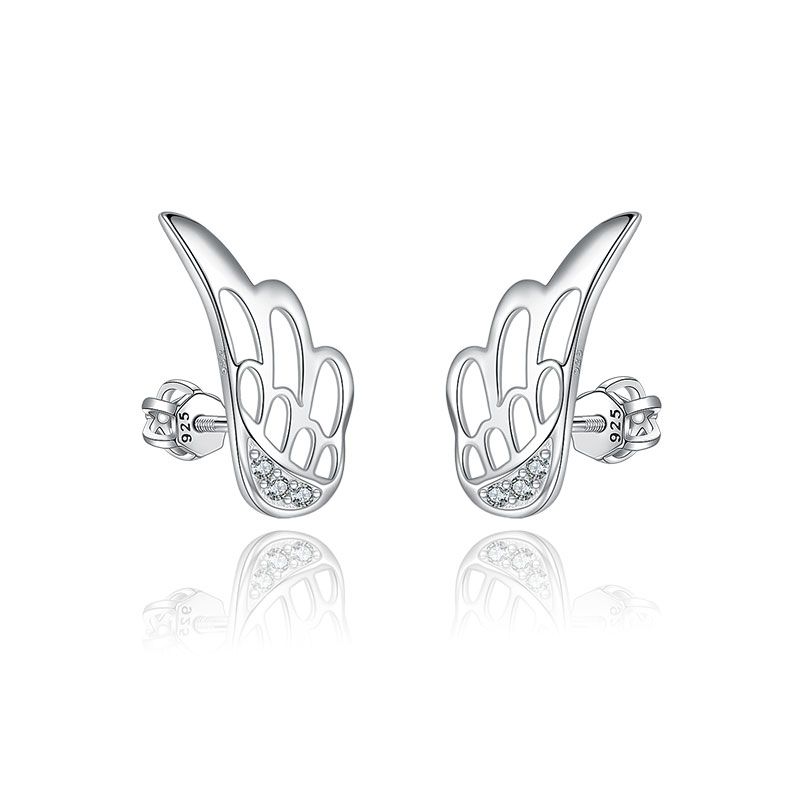 NUBIS Stříbrné šroubovací náušnice křídla - NB-3639
