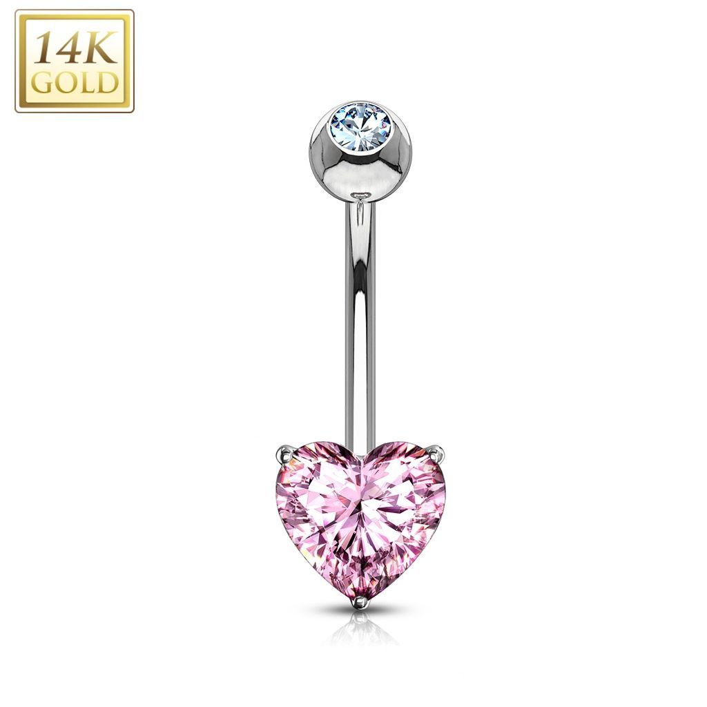 Zlatý piercing do pupíku - srdíčko, Au 585/1000 - ZL01087P-WG