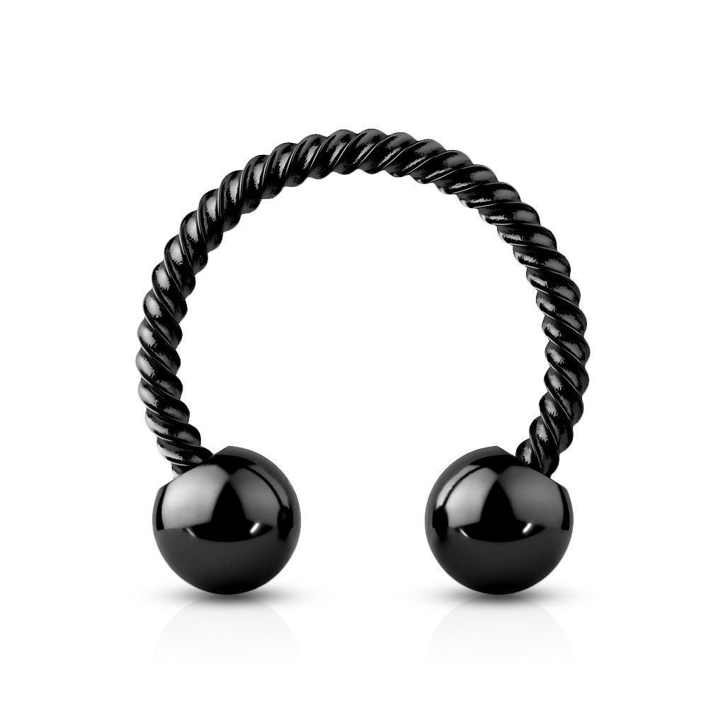 Černý piercing podkova vroubkovaná 1,2 x 10 mm