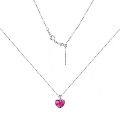 Minimalistický stříbrný náhrdelník se srdcem Crystals from Swarovski® Fuchsia
