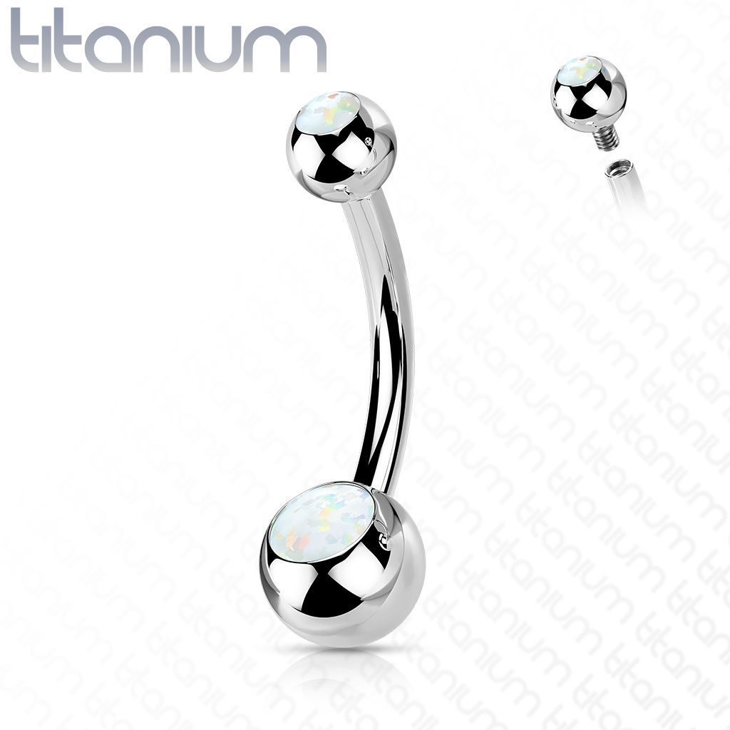 Piercing do pupíku banánek - TITAN, opál (bílá) - TIT1186-OP17