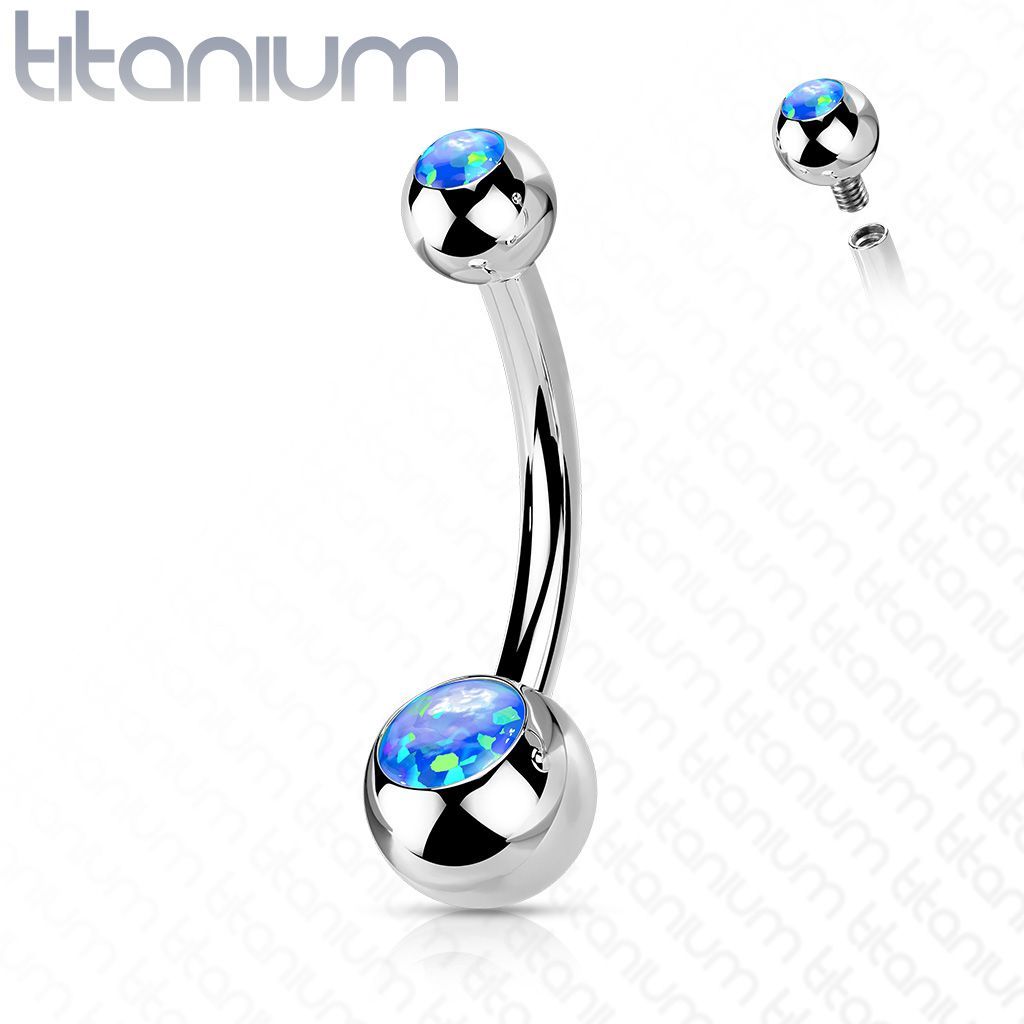 Piercing do pupíku banánek - TITAN, opál (modrá) - TIT1186-OP05