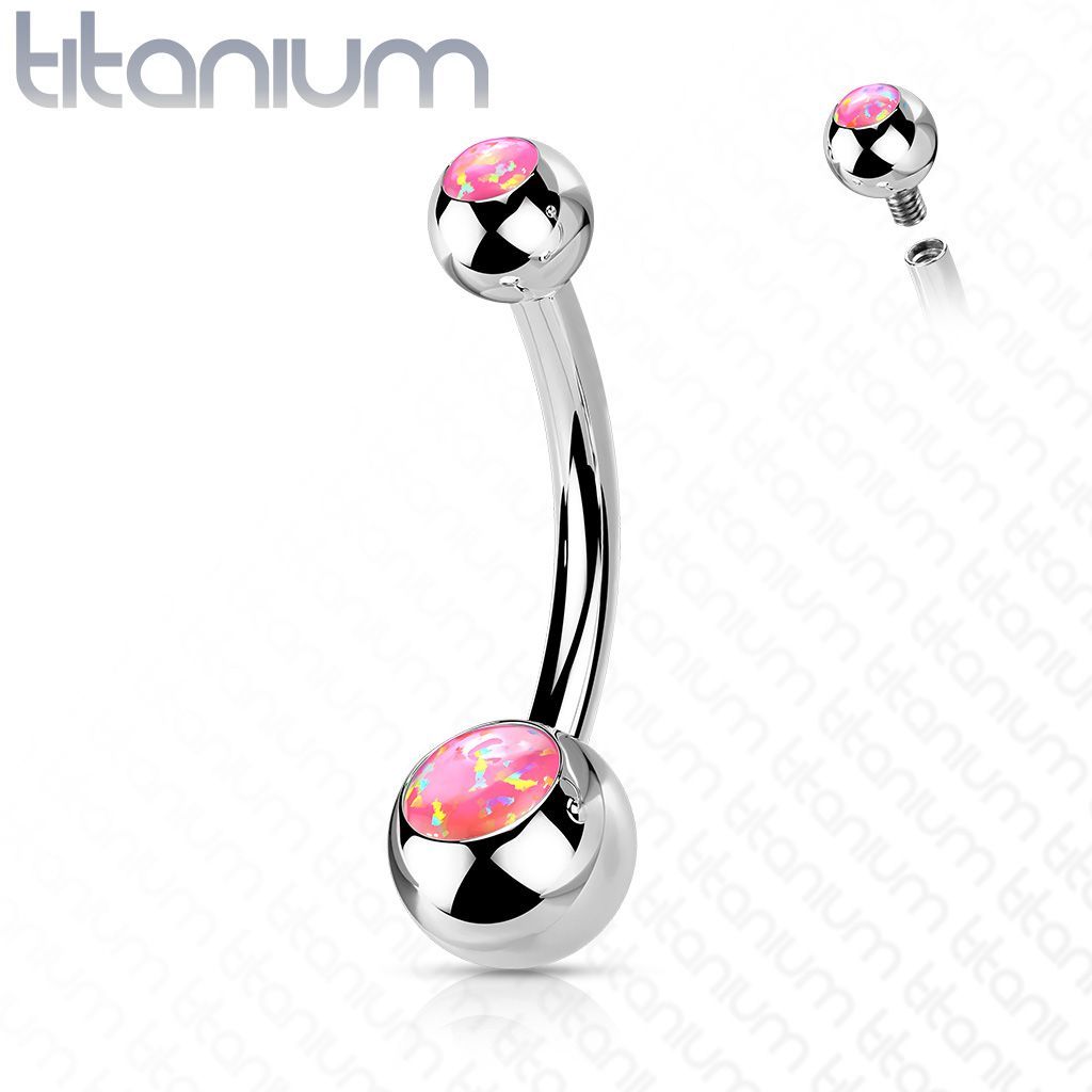 Piercing do pupíku banánek - TITAN, opál (růžová) - TIT1186-OP22