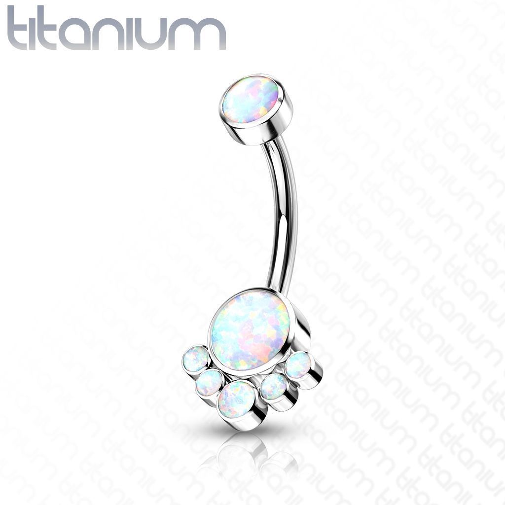 Piercing do pupíku s opálem - TITAN (bílá)