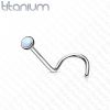 Zahnutý piercing do nosu - titan, opál 2 mm (bílá)