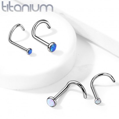 Zahnutý piercing do nosu - titan, opál 3 mm (bílá)
