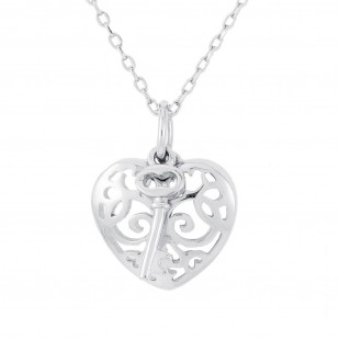Stříbrný náhrdelník srdce s klíčkem