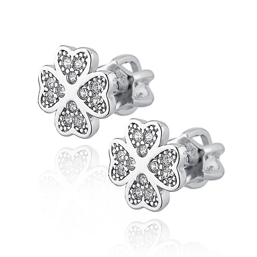 NUBIS Stříbrné šroubovací náušnice čtyřlístky - NB-3625