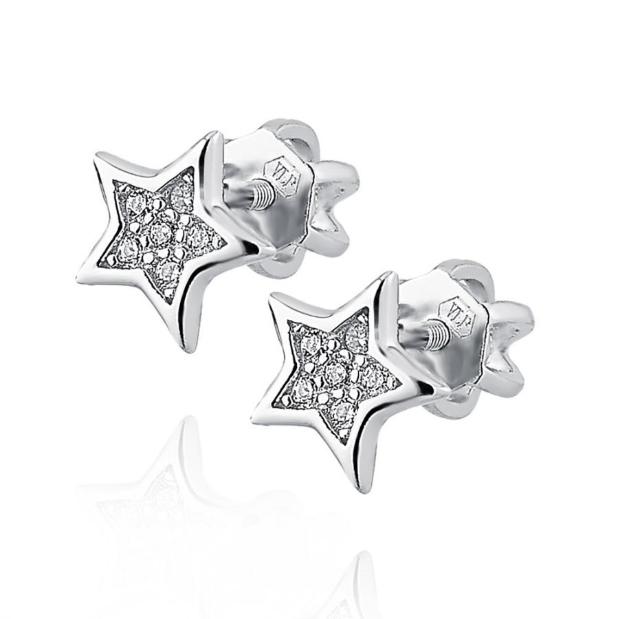 NUBIS Stříbrné šroubovací náušnice hvězdičky - NB-3609