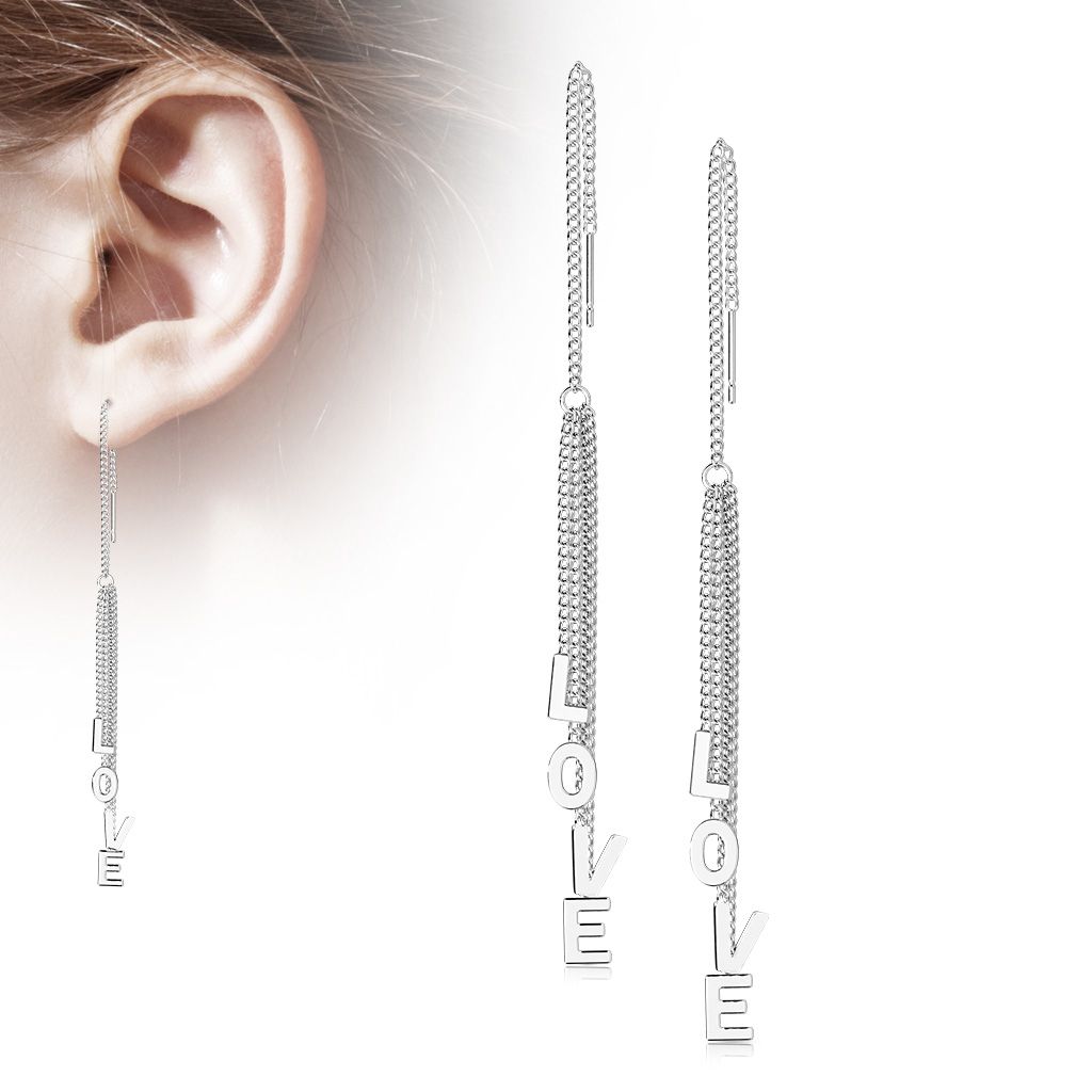 Provlékací ocelové náušnice LOVE - OPN1924-ST