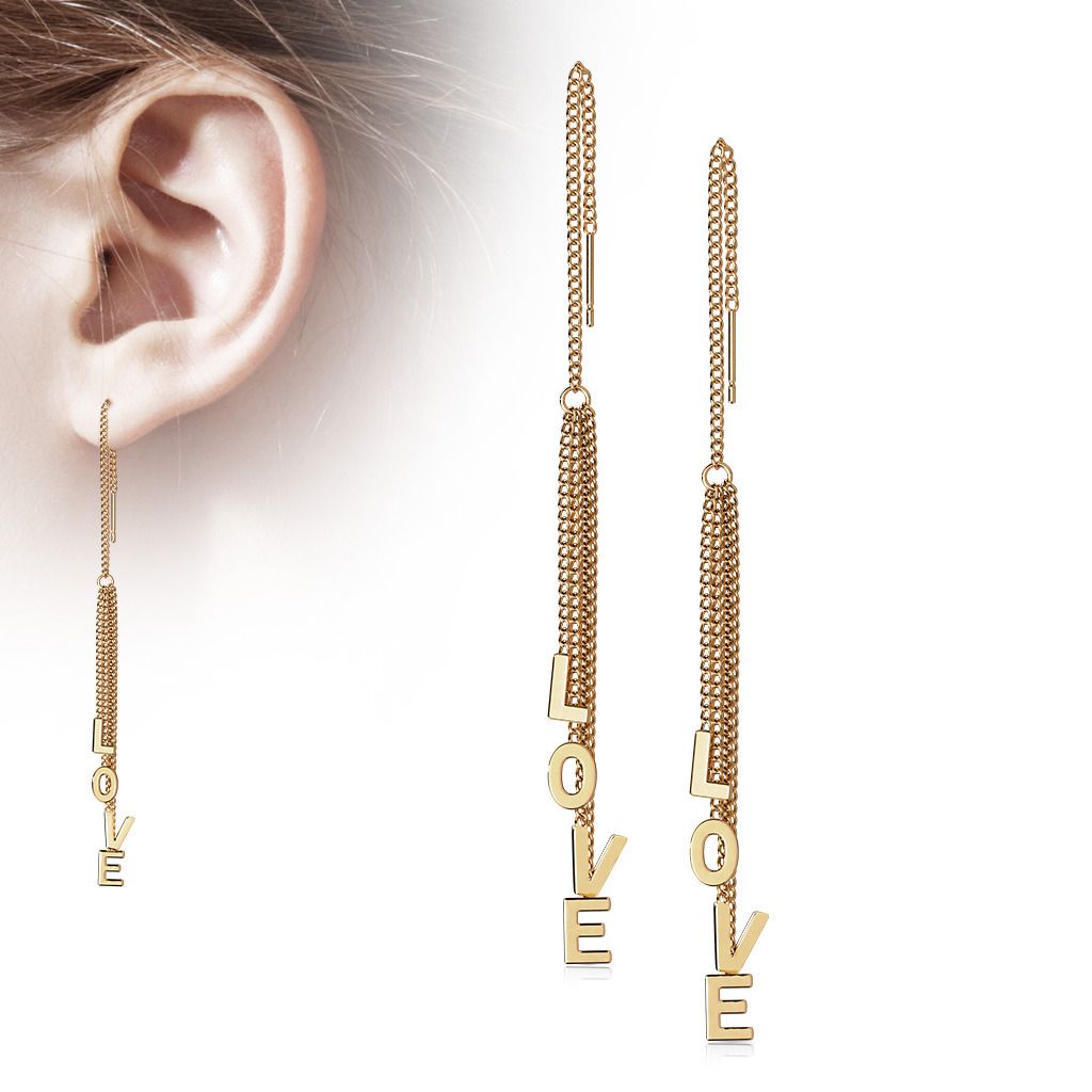 Zlacené provlékací ocelové náušnice LOVE - OPN1924-RD