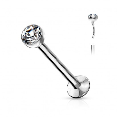 Labreta s čirým zirkonem (1,2 x 8 mm, 2mm kámen)