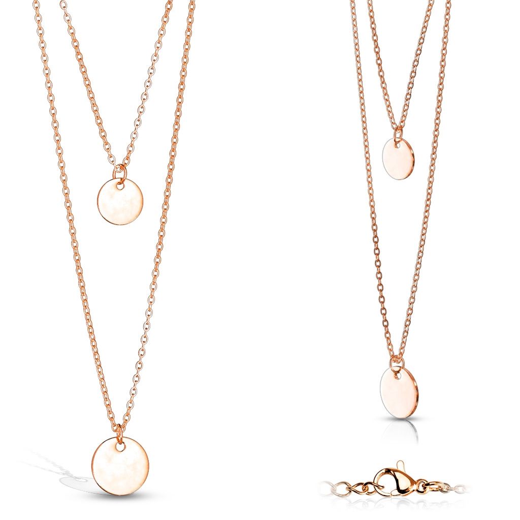 Zlacený ocelový náhrdelník s kulatými přívěsky - OPD0178-RD