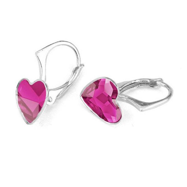 NUBIS Stříbrné náušnice se srdcem Crystals from Swarovski Fuchsia - NB-0202-FU