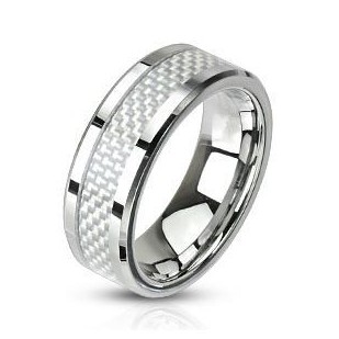 Ocelový prsten zdobený karbonem, šíře 8 mm