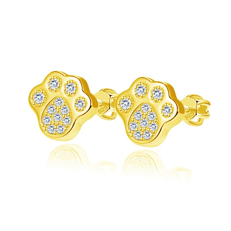 NUBIS Stříbrné šroubovací náušnice psí tlapky zlacené - NB-3650-GD