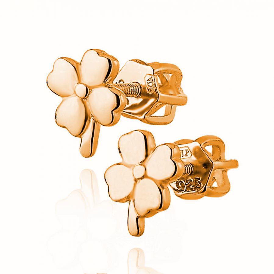 NUBIS Zlacené stříbrné šroubovací náušnice čtyřlístky - NB-3227-RD