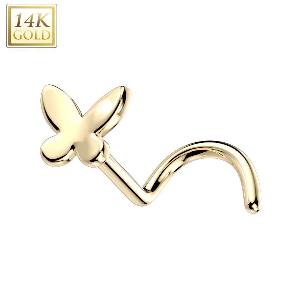Levně Zlatý piercing do nosu - motýlek, Au 585/1000 - ZL01237-YG