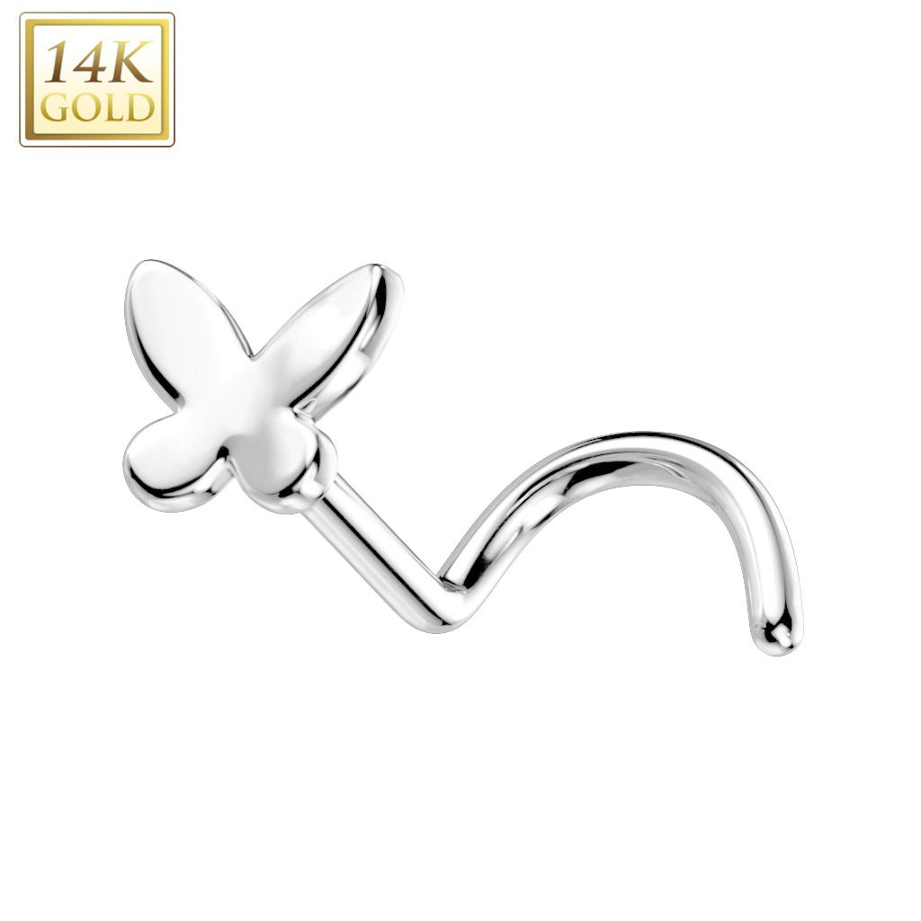 Levně Zlatý piercing do nosu - motýlek, Au 585/1000 - ZL01237-WG