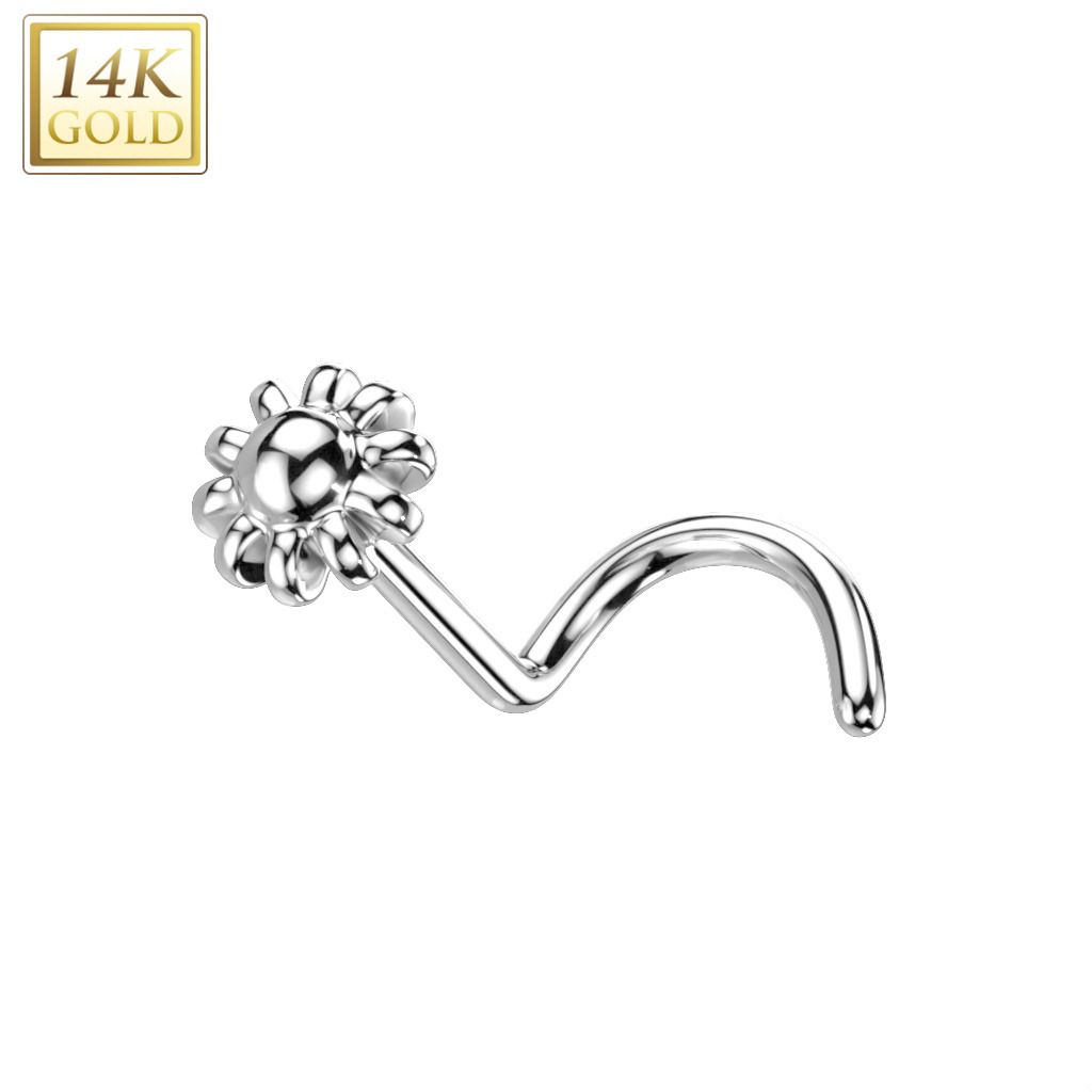 Levně Zlatý piercing do nosu - kytička, Au 585/1000 - ZL01239-WG