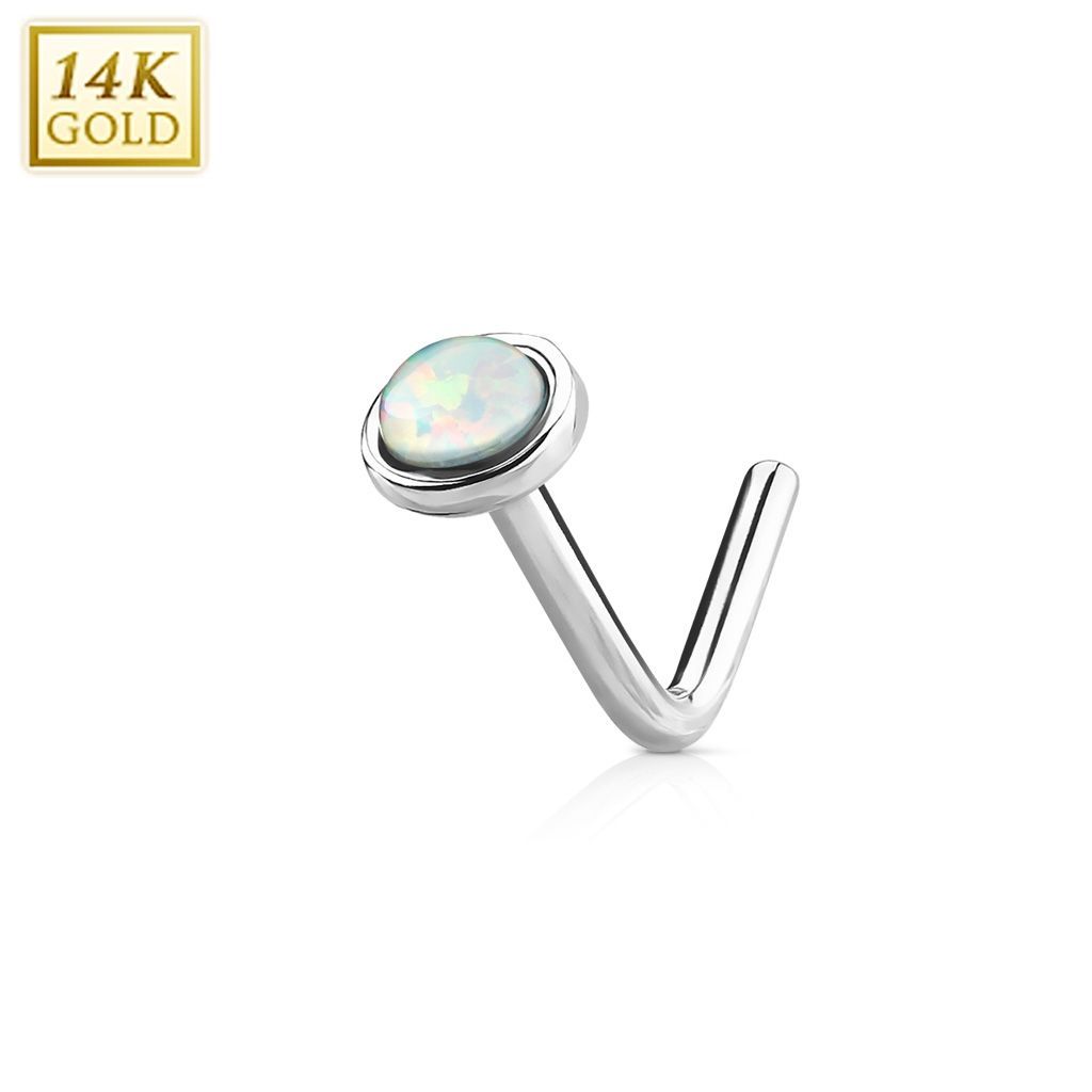 Levně Zlatý piercing do nosu Opál, Au 585/1000