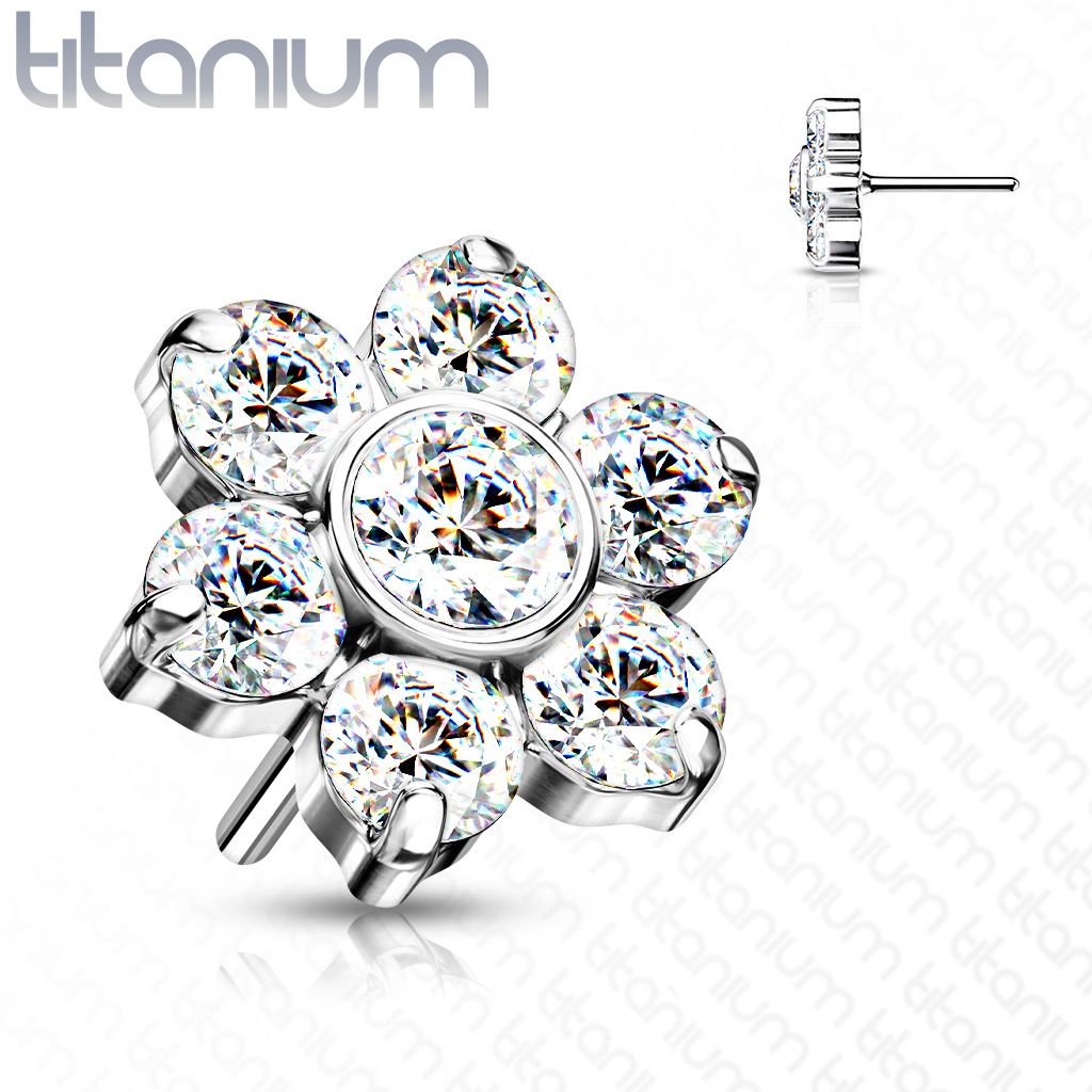 S4U Kytička k PUSH IN piercing do nosu TITAN, čiré zirkony - TIT1213-C