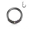 Černý segment kruh se zirkony, septum piercing 1,2 x 8 mm