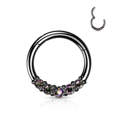 Černý segment kruh se zirkony, septum piercing 1,2 x 8 mm