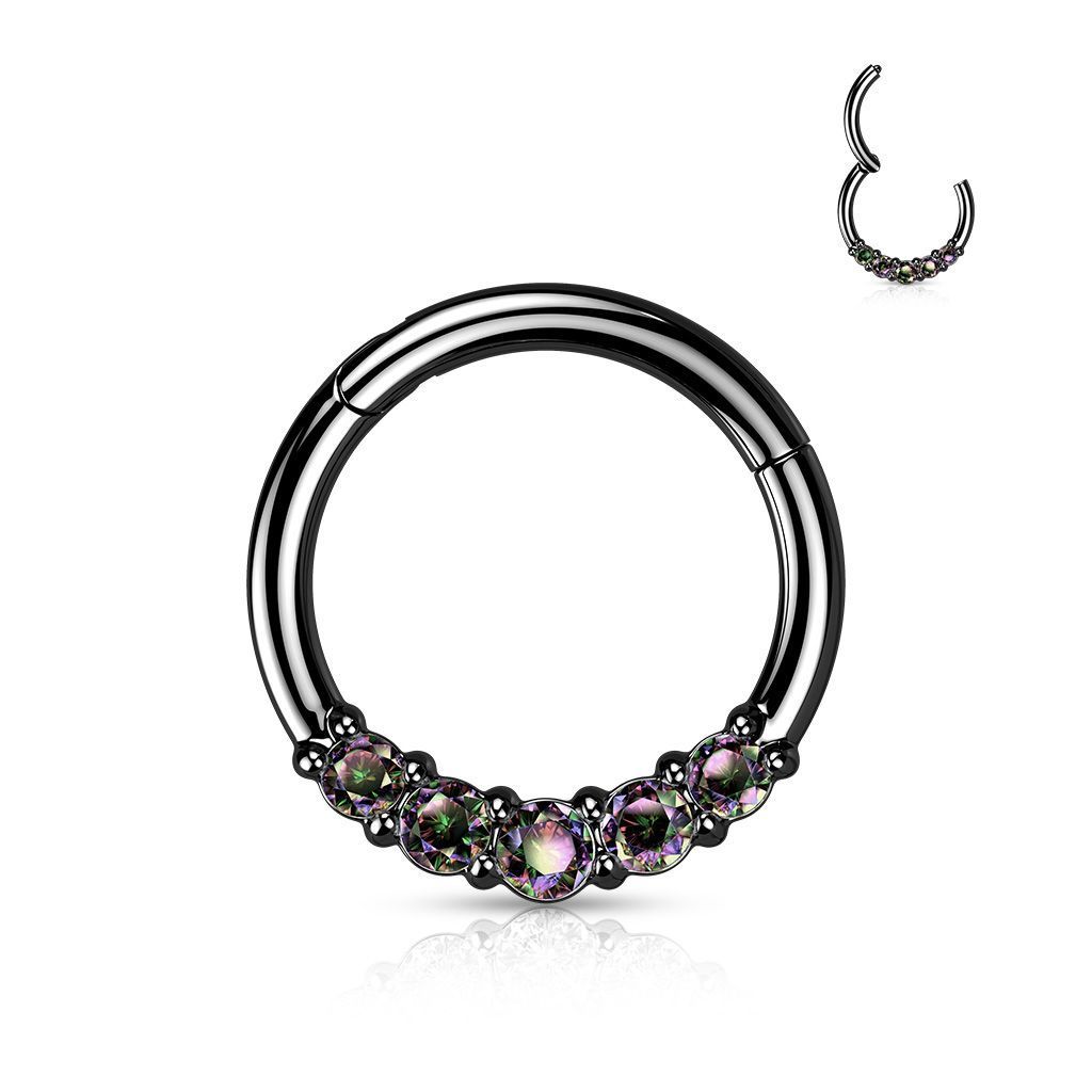 Černý segment kruh se zirkony, septum piercing 1,2 x 10 mm