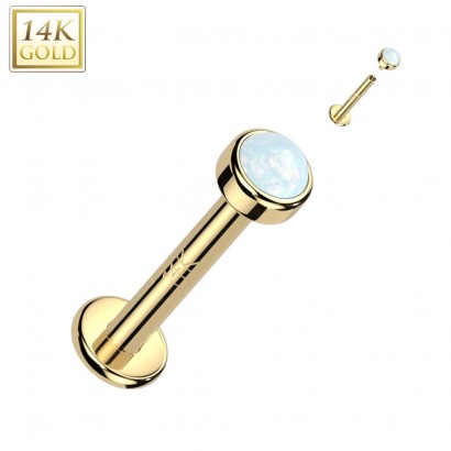 Zlatý piercing do brady - labreta opál 1,2 x 6 mm, Au 585/1000 (1,2 x 6 mm)