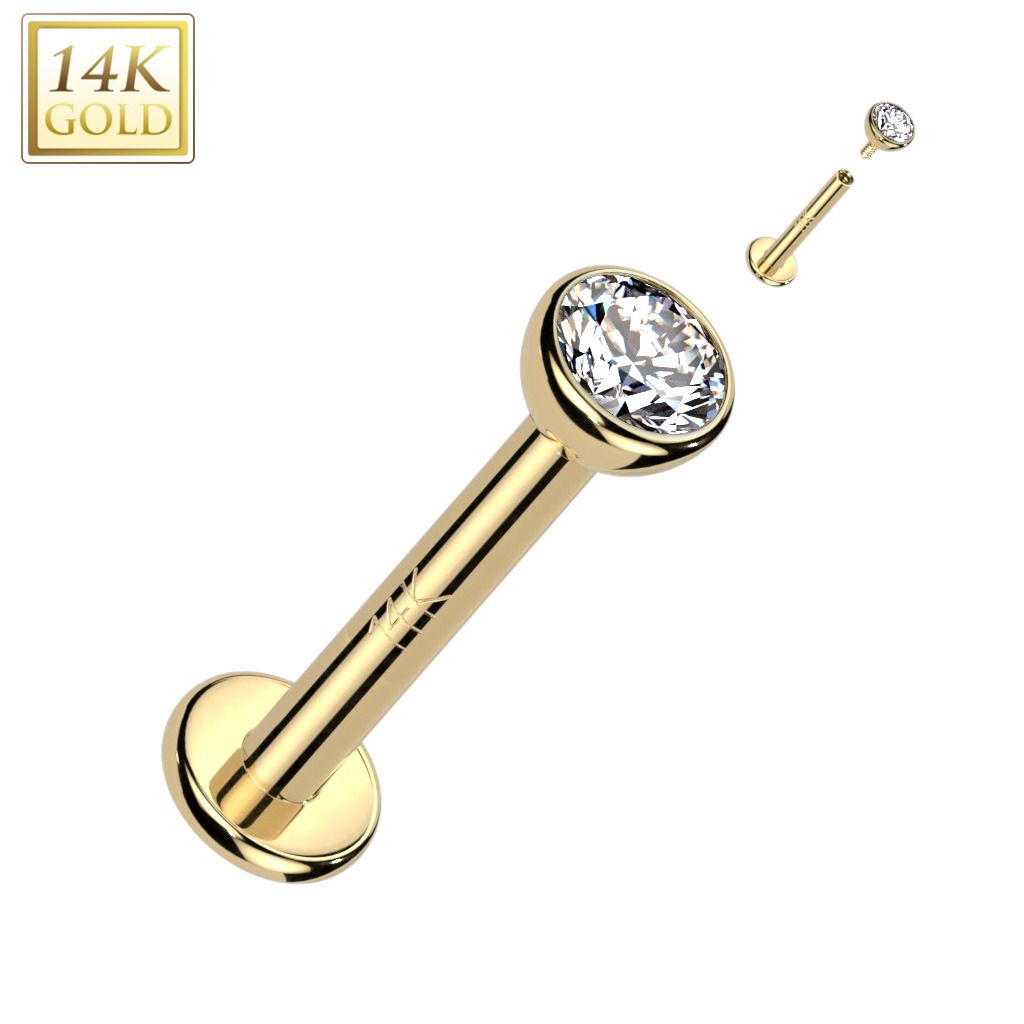 Levně Zlatý piercing do brady - labreta, Au 585/1000 (1,2 x 6 mm) - ZL01244-1206-YG