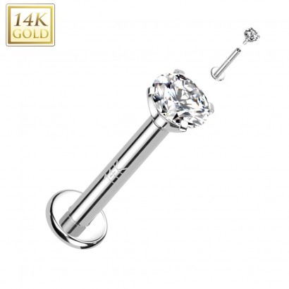 Zlatý piercing do brady - labreta zirkon, Au 585/1000 (1,2 x 8 mm)