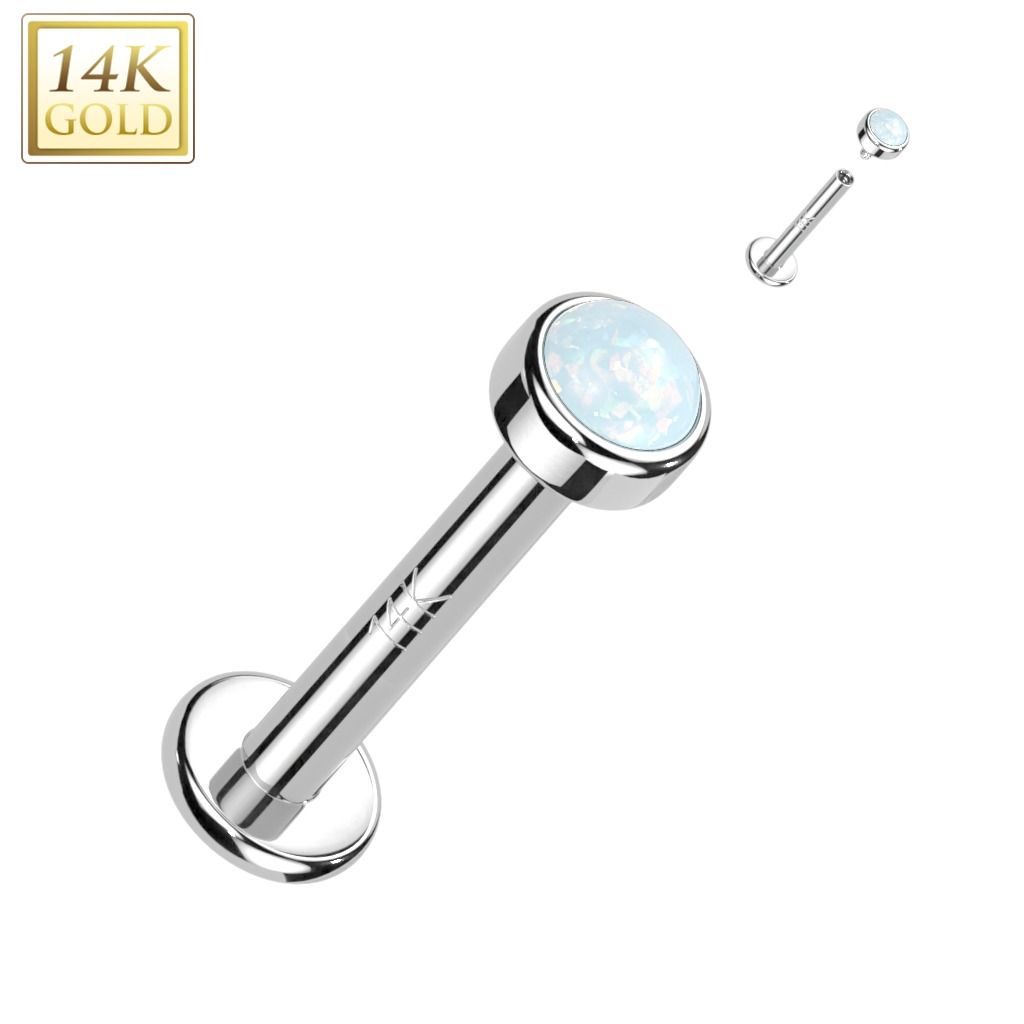 S4U Zlatý piercing do brady - labreta opál, Au 585/1000 - ZL01246-OP17-1208-WG