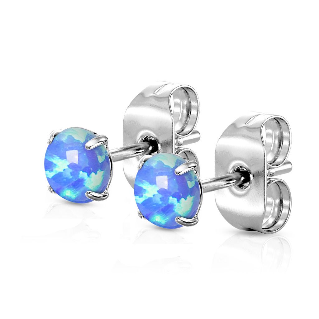 Levně S4U Ocelové náušnice s modrými opály 3 mm - OPN1672-OP05-03