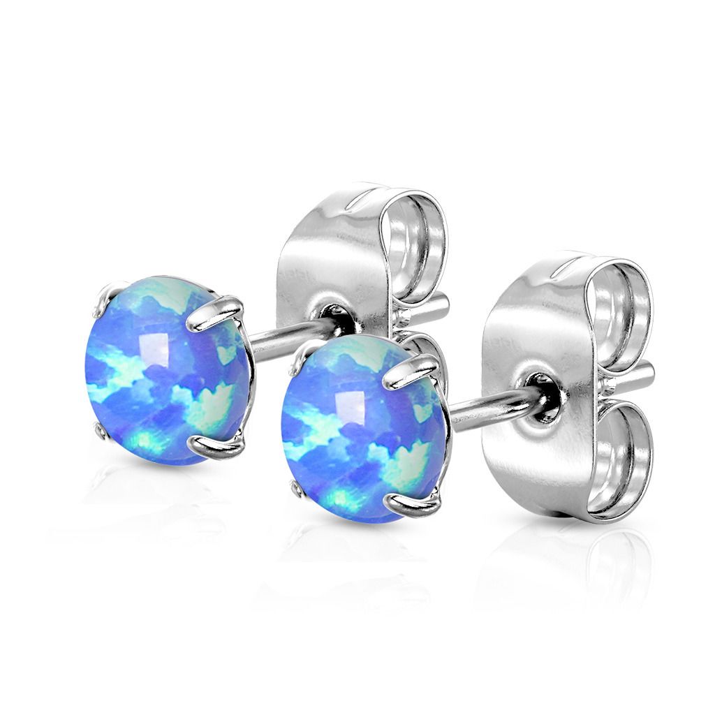 Levně S4U Ocelové náušnice s modrými opály 4 mm - OPN1672-OP05-04