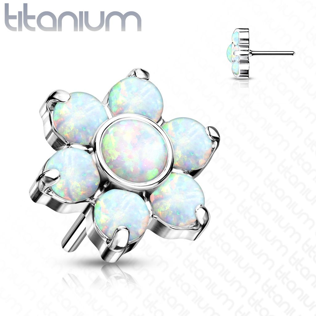 S4U Kytička k PUSH IN piercing do nosu TITAN, bílý opál - TIT1212-OP17