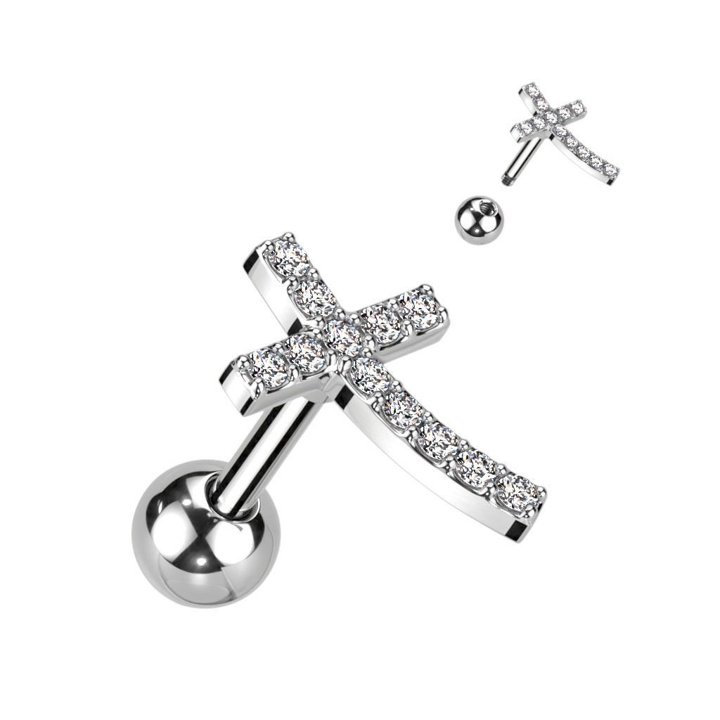 Levně Cartilage piercing do ucha křížek stříbrný - CP1092-ST