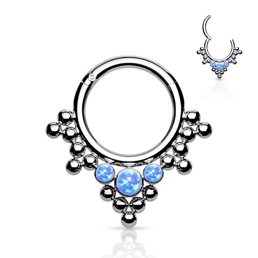 Piercing segment kruh TITAN, modrý opál, 1,2 x 8 mm