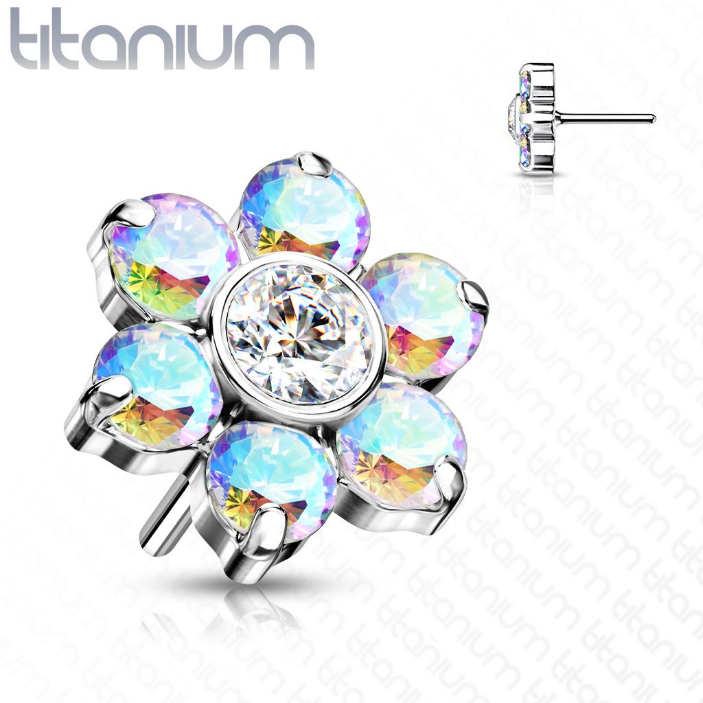 S4U Kytička k PUSH IN piercing do nosu TITAN, duhové zirkony - TIT1213-AB