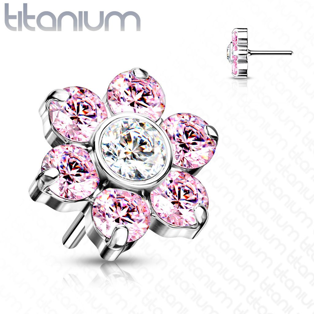S4U Kytička k PUSH IN piercing do nosu TITAN, růžové zirkony - TIT1213-P