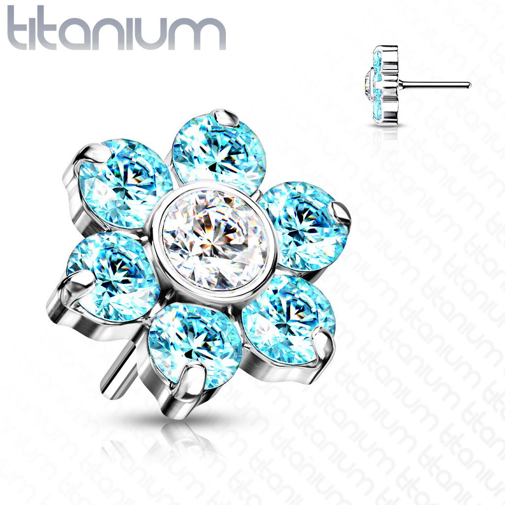 S4U Kytička k PUSH IN piercing do nosu TITAN, tyrkysové zirkony - TIT1213-Q