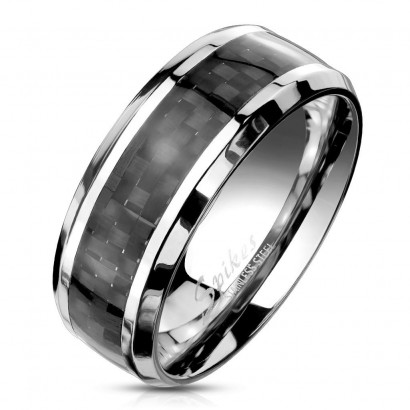 Ocelový prsten s karbonem (60)